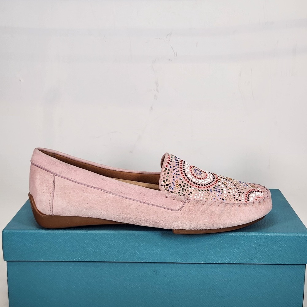 Django & Juliette Larius Loafers Women Size 10.5 Pale Pink Suede Rhinestone